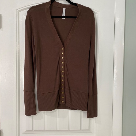 Women's V-Neck Button-Up Cardigans (3) - Brown, Taupe, and Green - Picture 11 of 15